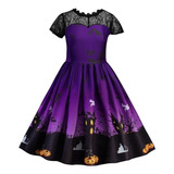 Vestido De Bruja Estampado Para Niños De Halloween