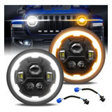 Par 7'' Faro H4 Led Redondo Ojo Ángel Wrangler Jeep Vocho Jk