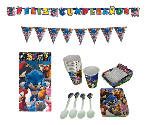 Kit Decoracion Completo Vasos+platos Sonic 24niños