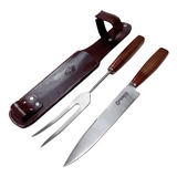 Juego Trinchar Asador Feroz Madera Artesanal Hoja Inox 20 Cm