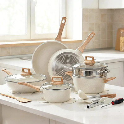 Batería De Cocina Juego De Ollas Antiadherentes 19 Pzs，Batería De Cocina，bateria de acero inoxidable\u002Fcacerolas antiadherente，juegos de sartenes，bateria de cocina acero inoxidable | Envío gratis