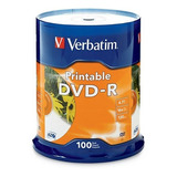 Paquete De 100 Dvd-r Imprimible Verbatim 16x, 4.7 Gb.