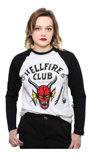 Camiseta Raglan Hellfire Club Geek Stranger Things Netflix 