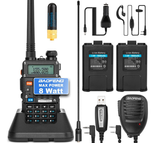 Radio De Mano; 8 W; 2 Baterías Recargables; Baofeng Uv-5r