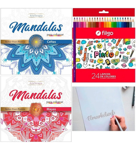 Combo 2 Libros Mandalas Antestres + 24 Lapices Color Filgo 