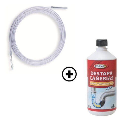 Destapa Piletas Int De Acero  Ø 5 Mm X 8 Mts+destapa Liquido