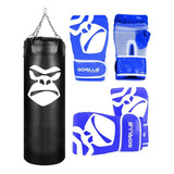 Kit Saco De Pancada Boxe + 2 Luvas Bate Saco Infantil Gorila Cor Azul