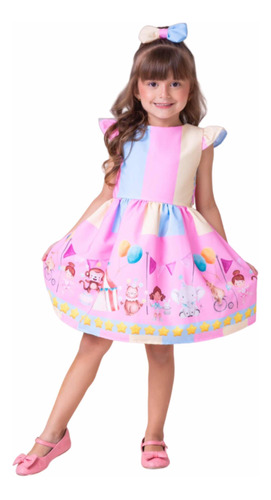 Vestido Luxo Infantil Menina Circo Rosa Roupa Fantasia Festa