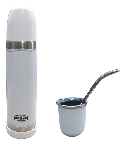 Termo Lumilagro A Inox Blanco + Mate + Bombilla Luxe- Fdn Pp