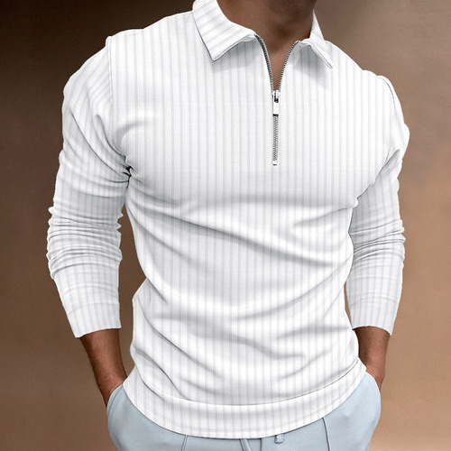 Polo De Hombre Con Cremallera Blusa De Manga Larga A Rayas