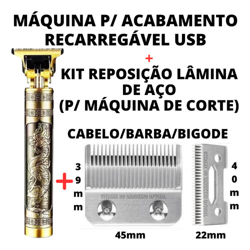 Máquina Acabamento T9+reposição Lâmina De Inox Kit Barbeiro!