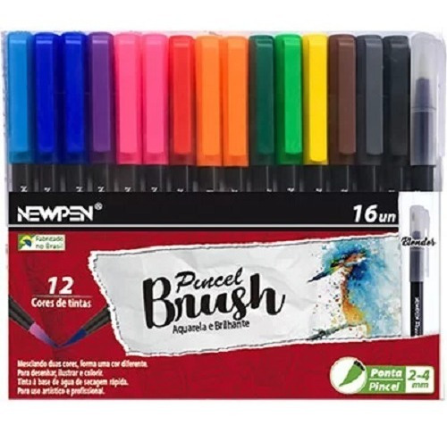 Caneta Pincel Brush Newpen - Kit Com 16 Unidades Com Blender