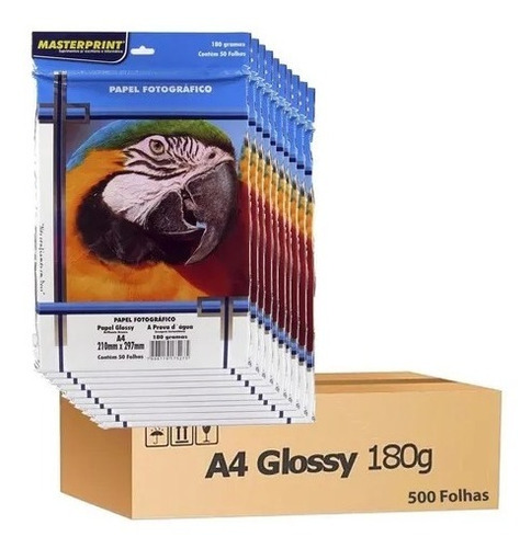 Kit 500 Folhas Papel Fotográfico Foto A4 Glossy Brilho 180g