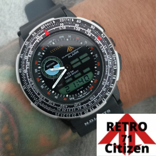 Relógio Citizen Wingman 8945 Black Edition Raro Anos 80  
