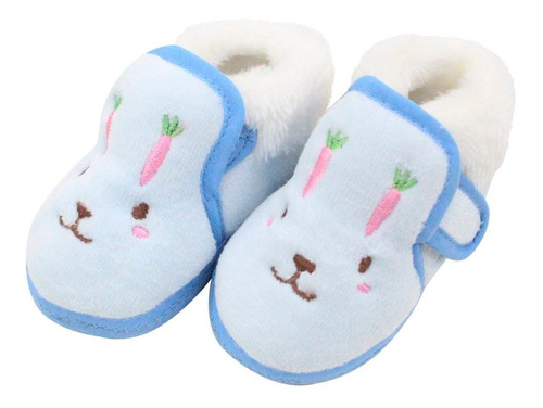 Pantufa Sapatinho Infantil Bebe Coelhinho Azul Forrada