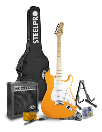 Paquete Guitarra Electrica Jethro Series By  steelpro 020 Color Orange Orientación De La Mano Diestro