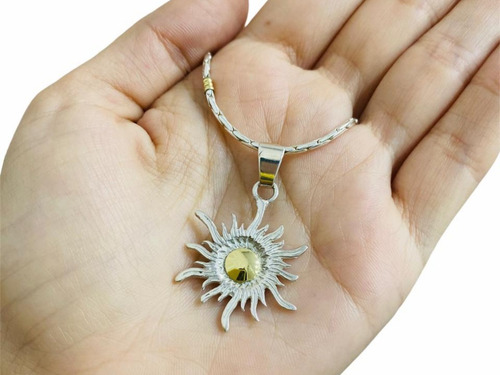 Cadena Dije Sol Plata 925 Oro Regalo Mujer   