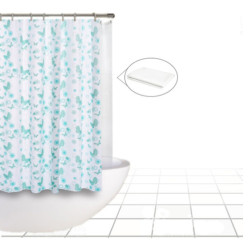 Cortina De Baño Diseño Mariposas Plástico Doble Protector