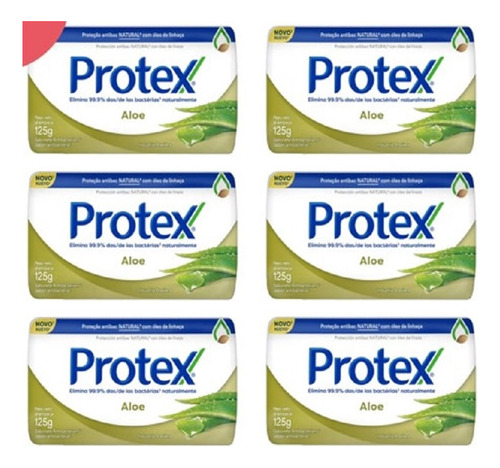 6pack Protex Jabón Barra Antibacterial Aloe Vera 125grs Cu