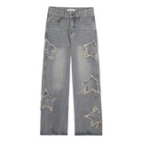 Jeans Streetwear Blue Pentagram De Cintura Alta Y2k Korean S