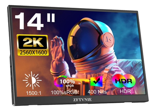 Zftvnie Monitor Portátil, 14  2k Full Hd 2560×1600p Monitor 