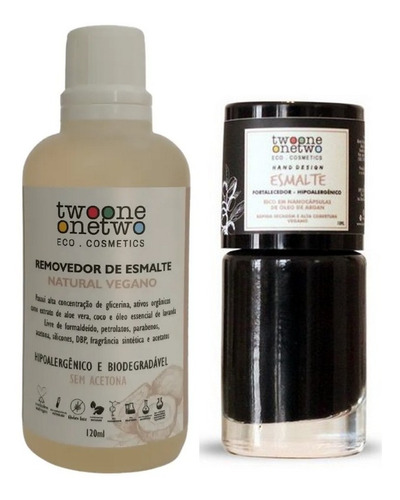 Esmalte Onyx Black + Removedor Sem Acetona Vegan Twoone