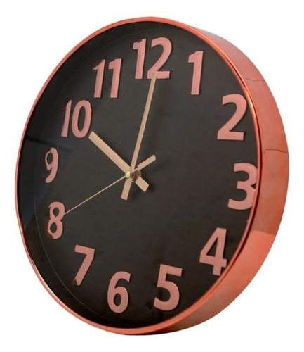 Relógio Silencioso De Parede Bronze 30cm Ponteiro Contínuo Cor Do Fundo Preto