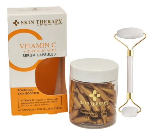 Set Serum Vitamina C Incluye Masajeador 60cap Skin Therapy