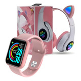 Kit Relógio Inteligente Smartwatch Infantil Feminino + Fone