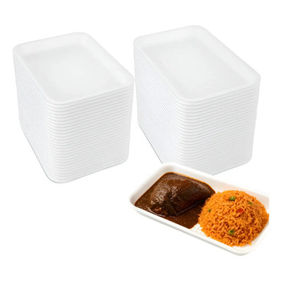 100pz Platos Unicel Charola Desechable Termico Rectangular Ab | MercadoLibre