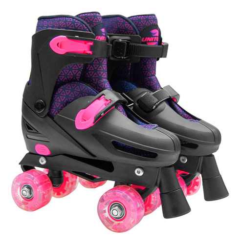 Patins Infantil Menina Quad Laser C/led Preto/rosa Tam 34-37