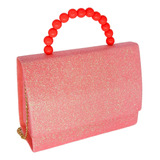 Bolsa Moda Infantil Menina Criança Blogueira C/ Glitter Cor Rosa Claro Glitter Desenho Do Tecido Perola Brilho
