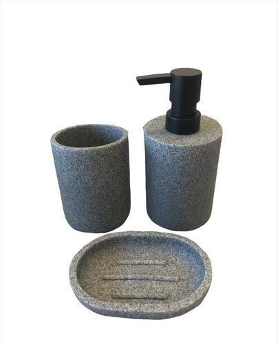 Set Baño Portacepillo Dispenser Jabonera Piedra Gris Trendy