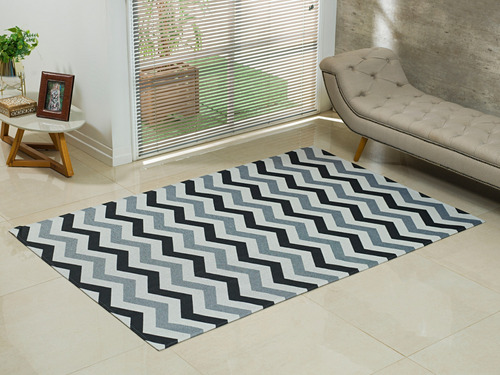 Tapete De Sala Jacquard 2,50 X 2,00 - Zig Zag Preto E Branco