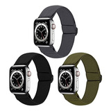 Malla Elastica Para Apple Watch 42-44-45mm. Negro-verde-gris