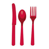 Cubiertos Surtidos Tenedor Cuchara Cuchillo Rojo Kit P 24 Personas Plastico Fiestas Desechables Premium Navidad