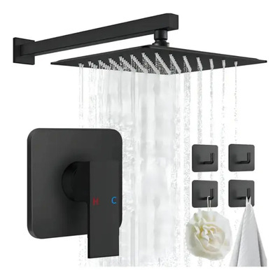Regadera Cuadrada De Lujo Tipo Lluvia De Acero Inoxidable 20cm X 20cm Con Monomando Y Tubo De 40cm Con 4ganchos | Envío gratis