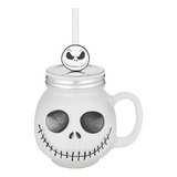 Vaso Vidrio Con Tapa Y Popote Disney Jack Skellington 530ml