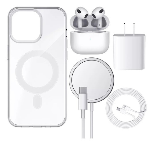 5kit Cargador Inalámbrico Magsafe 20w Para iPhone+audifono