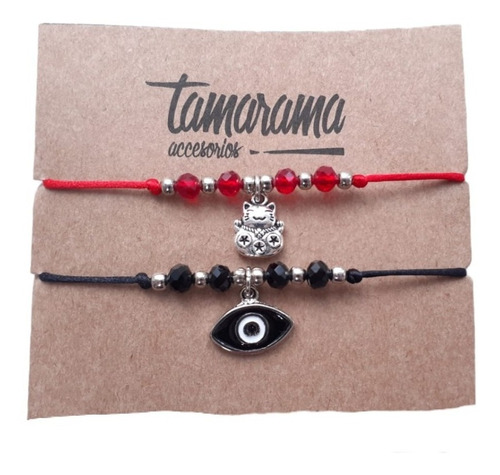 Pulseras De La Suerte, Gatito Fortuna Y Ojo X 2 Unidades