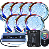 Kit 07pçs Refletores De Piscina Led 15w Rgb + 01 Controle Touch 16milhoes De Cores + 01 Fonte Blindada + 07 Rosca 1/2