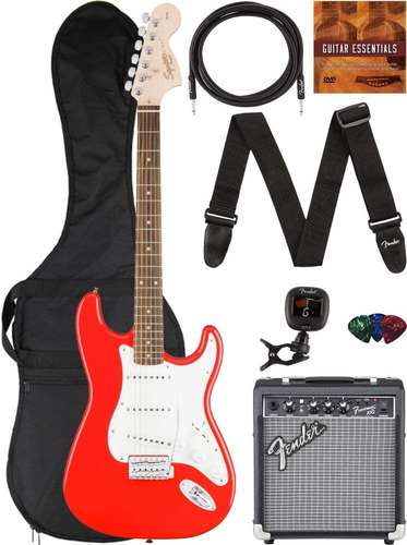  Squier - Strat Packs, Escala Corta Rojo Transparente