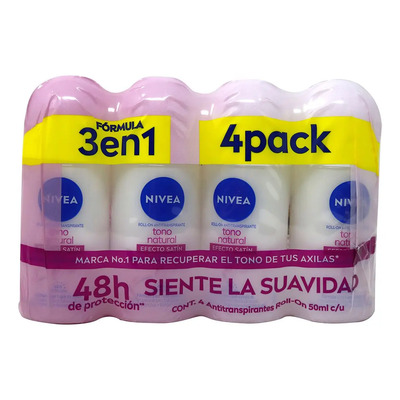 Antitranspirante Nivea Aclarado Efecto Satín 4 Pzas De 50 Ml Fragancia | MercadoLibre