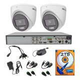 Kit Cctv 2 Cámaras 5mp Domo Colorvu Audio Baluns / 2tb 