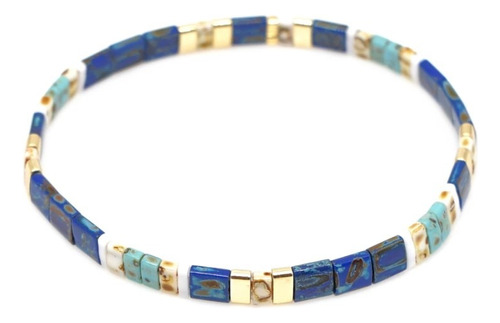 Pulsera Fina De Lapislazuli Aplicación Dorado