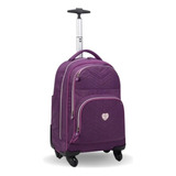 Mochila Com Rodinha 360° Feminina Suporte Notebook Reforçada Cor Roxo Desenho Do Tecido Lisa