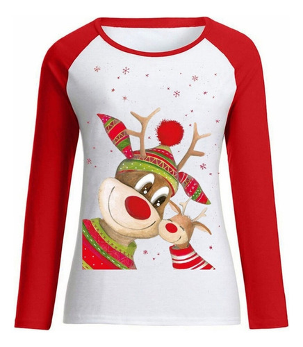 Camisetas De Manga Larga Raglán Con Estampado Navideño D [u]