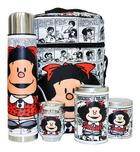 Equipo De Mate Completo Mafalda Regalo Cuero  Set Kit Matero
