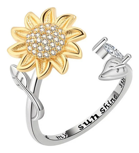 Anillo Girasol Giratorio Antiestres Ajustable Plata 925