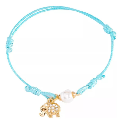 Pulsera Hilo Azul Aqua Dije Elefante Nice Ajustable